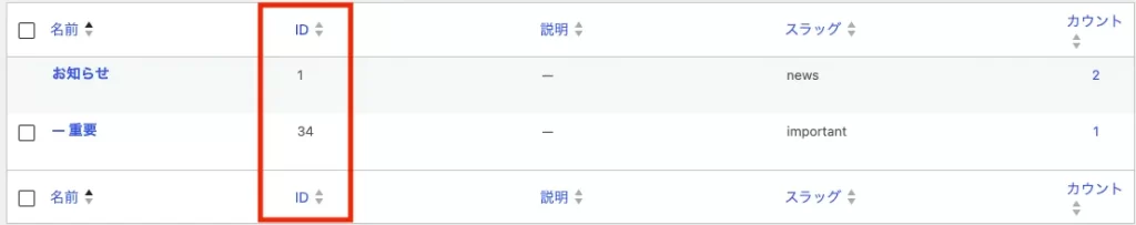 WordPressカテゴリーID確認画像